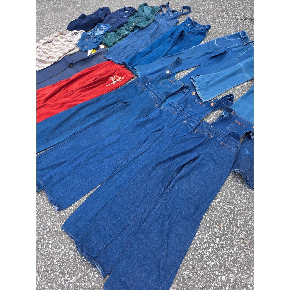 Vintage 1970s Blue Red Green Kids Clothing Lot 16pc Overalls Vests Pants Shirt